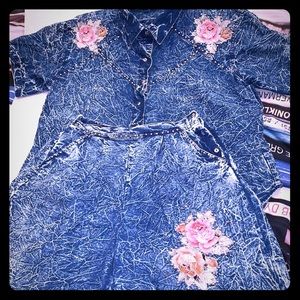 80s/90s Denim Acid Wash Shorts Suit